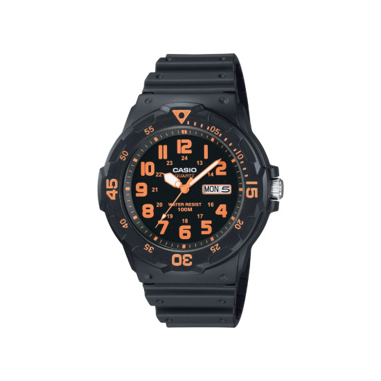 Casio MRW-200H-4B crni sat sa narandžastim detaljima